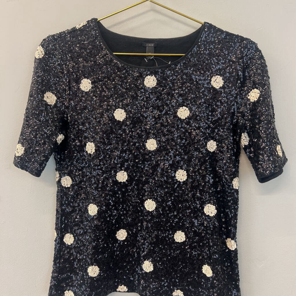 J Crew Black/ White Polka Dot Sequin Top Extra Small