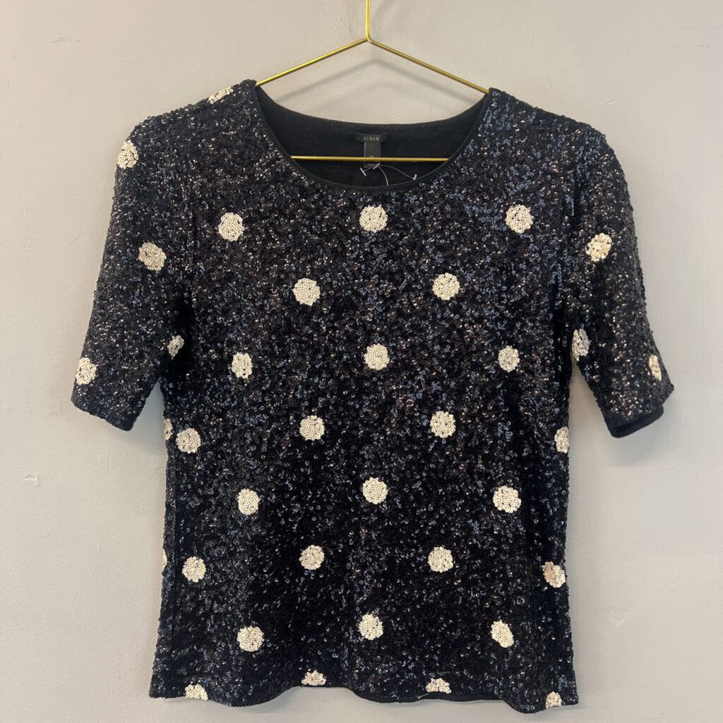 J Crew Black/ White Polka Dot Sequin Top Extra Small