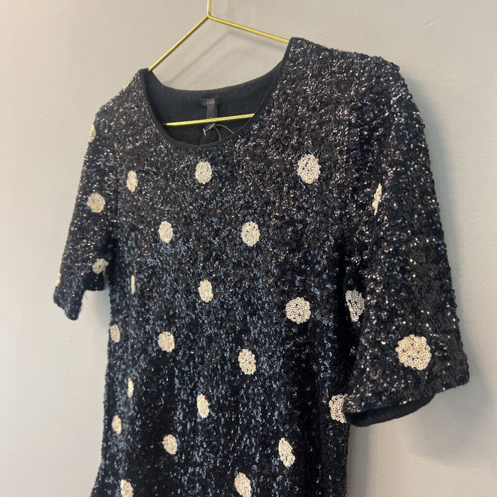 J Crew Black/ White Polka Dot Sequin Top Extra Small