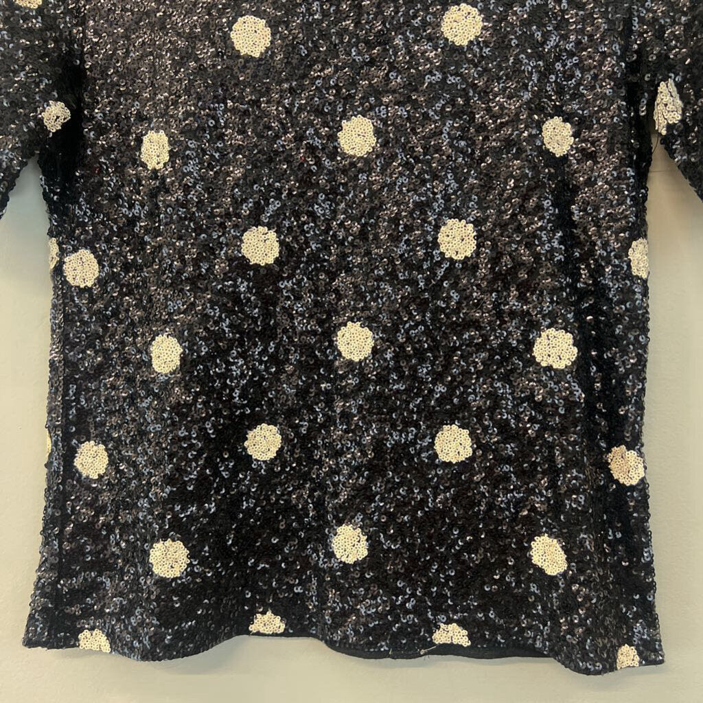 J Crew Black/ White Polka Dot Sequin Top Extra Small