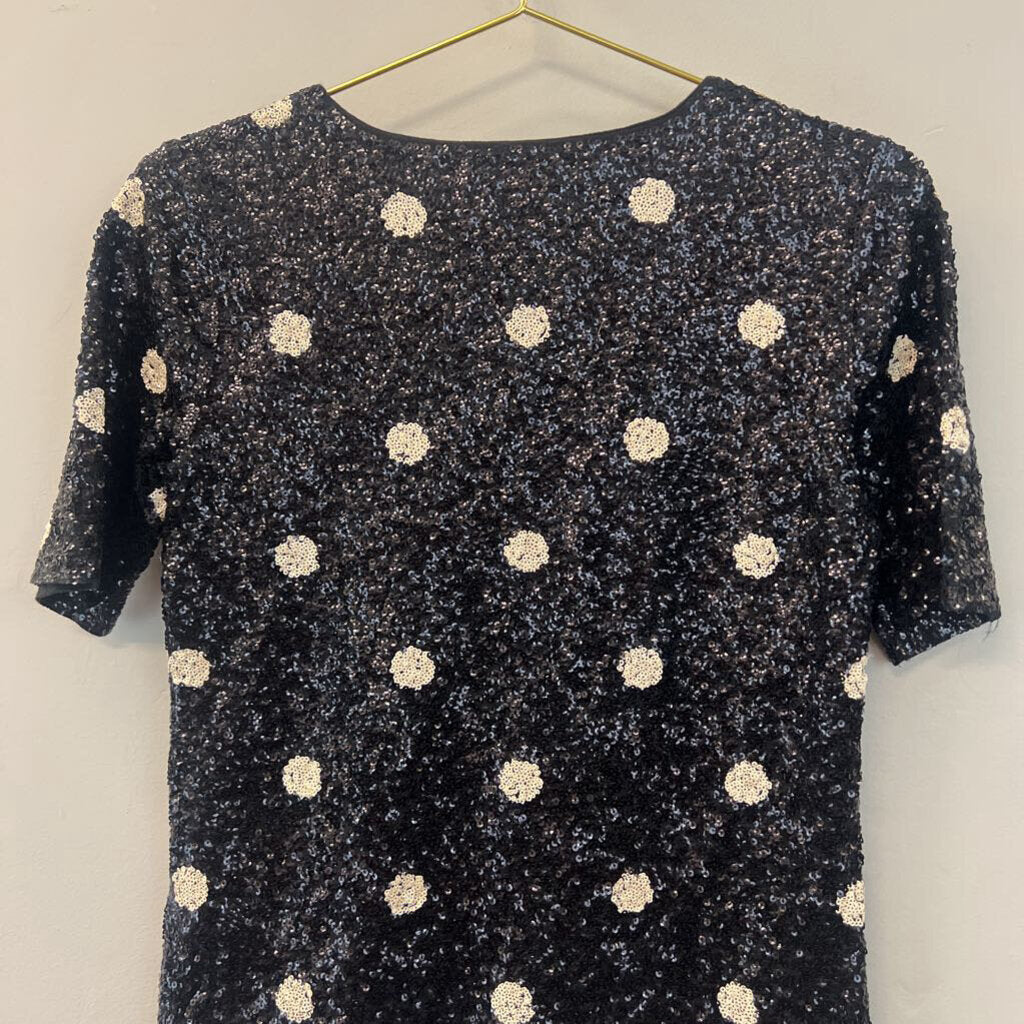 J Crew Black/ White Polka Dot Sequin Top Extra Small