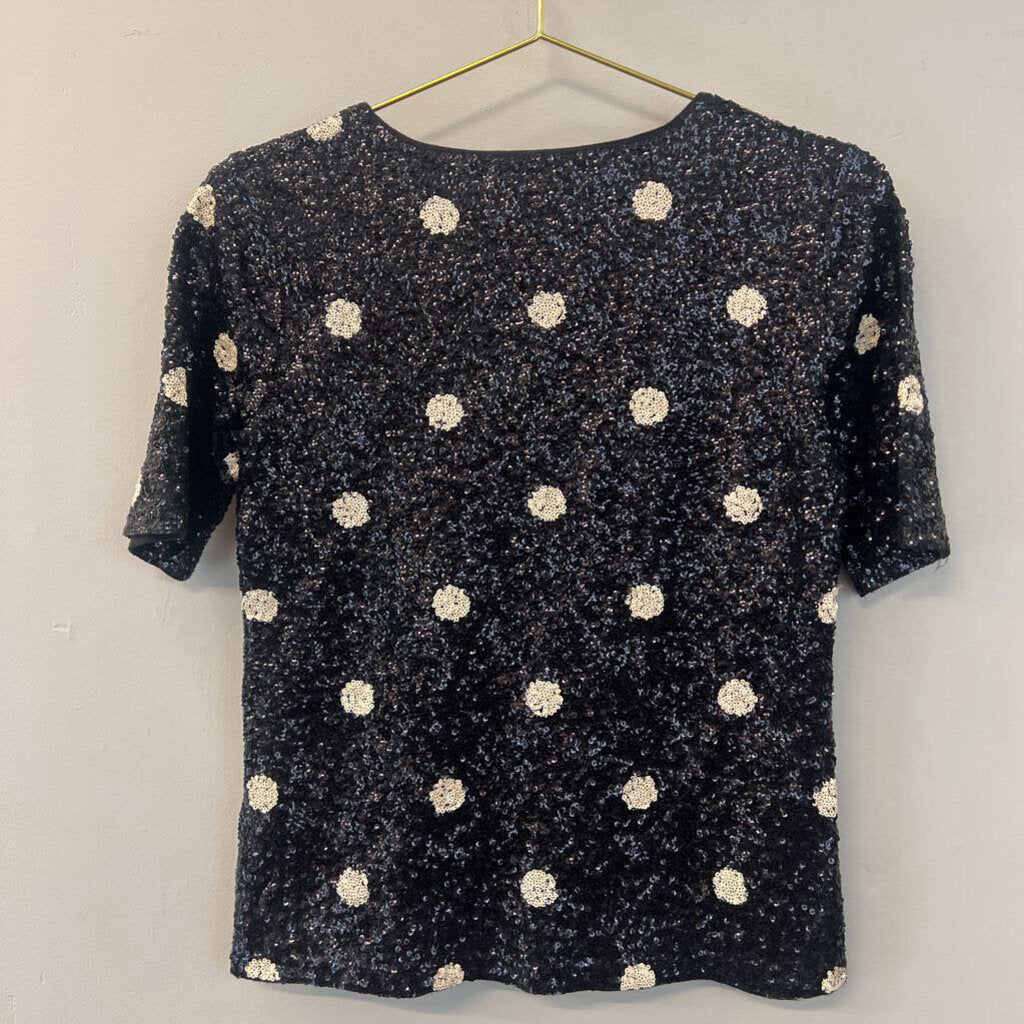 J Crew Black/ White Polka Dot Sequin Top Extra Small