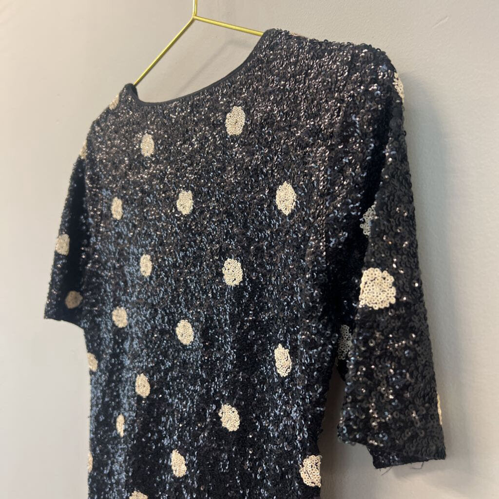 J Crew Black/ White Polka Dot Sequin Top Extra Small