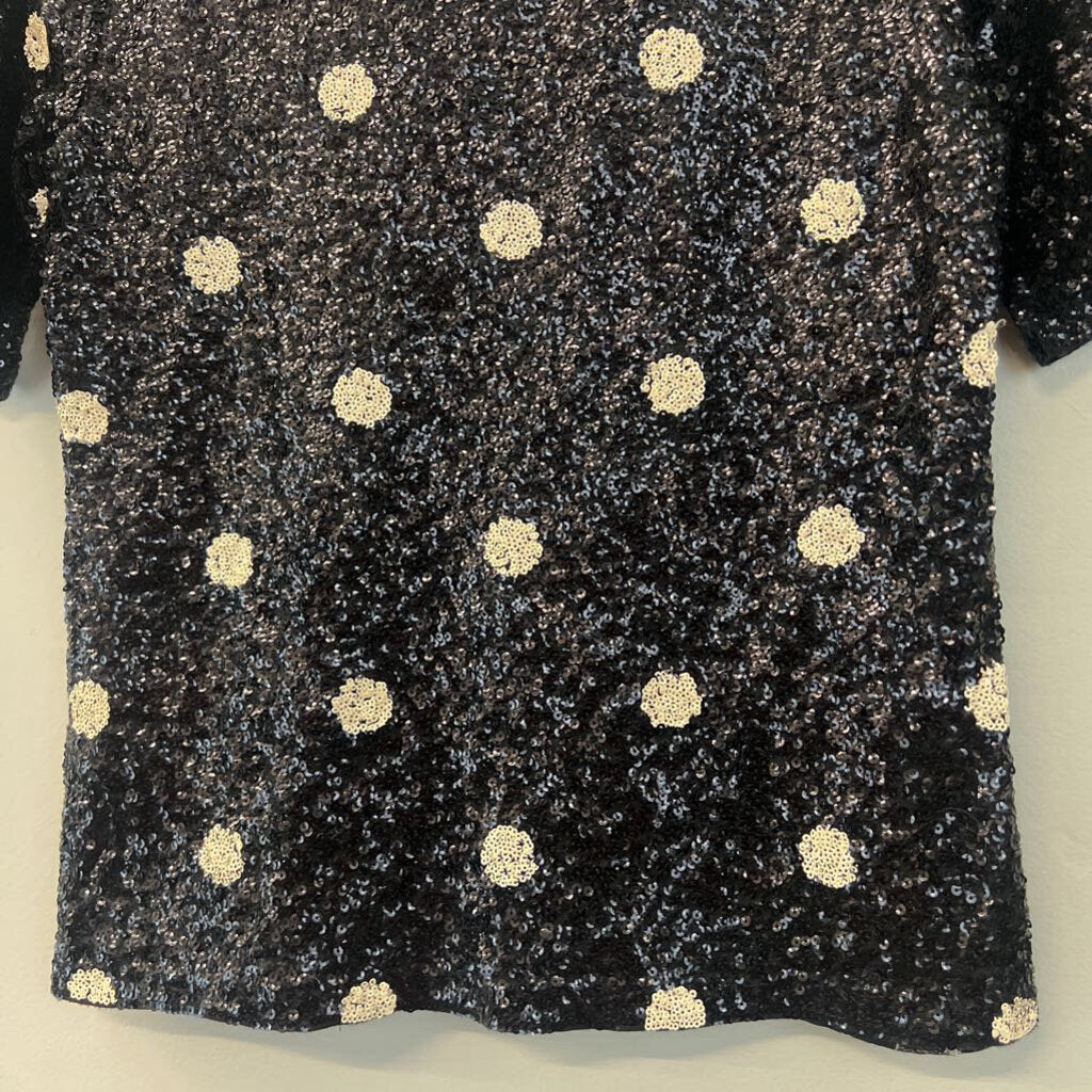 J Crew Black/ White Polka Dot Sequin Top Extra Small