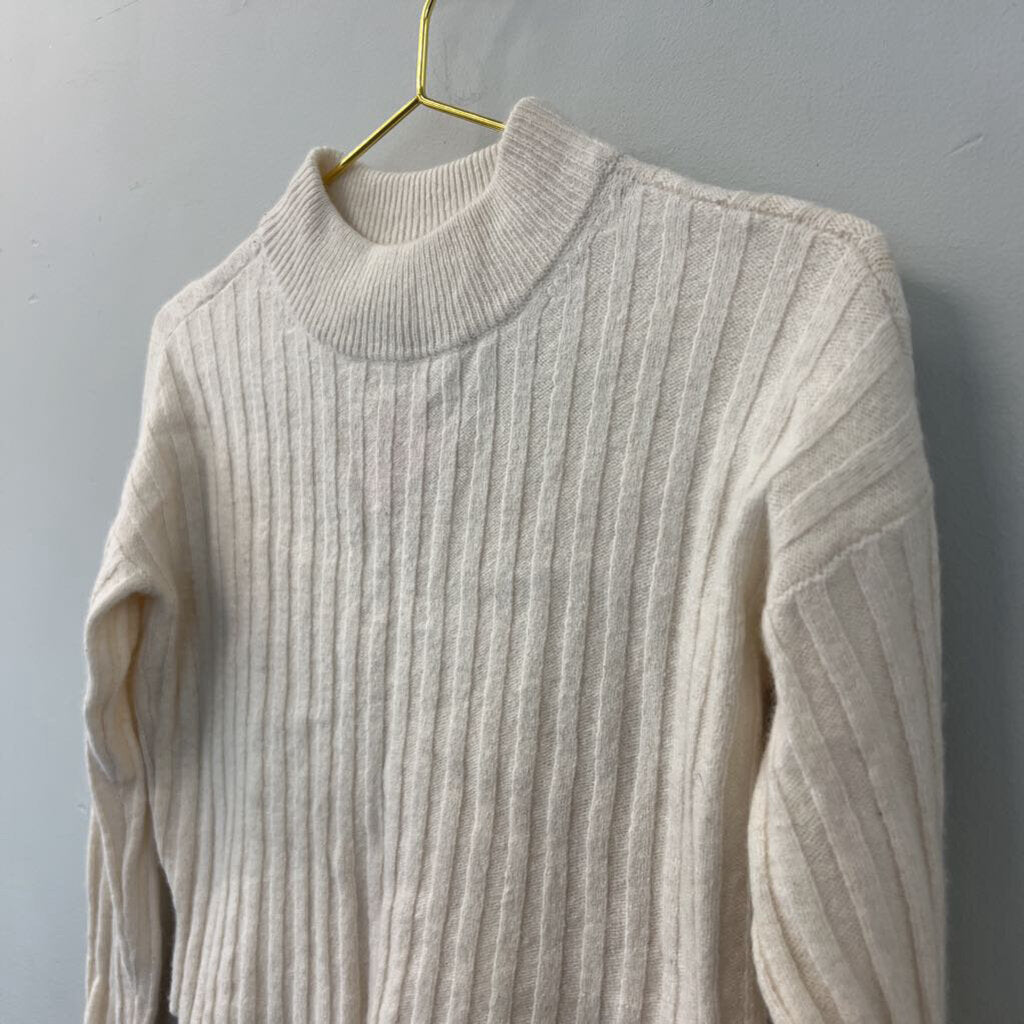 Madewell Cream Ribbed Cropped Long Sleeve Mock Neck Sweater Small