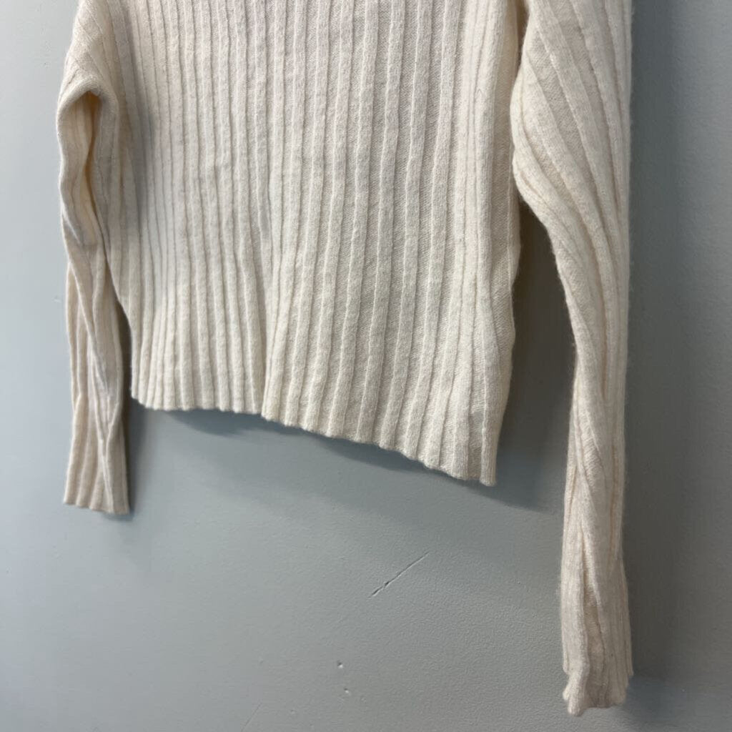 Madewell Cream Ribbed Cropped Long Sleeve Mock Neck Sweater Small