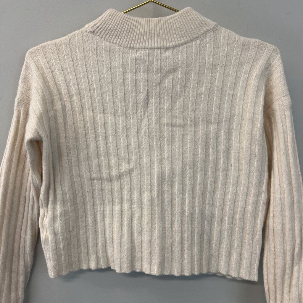 Madewell Cream Ribbed Cropped Long Sleeve Mock Neck Sweater Small