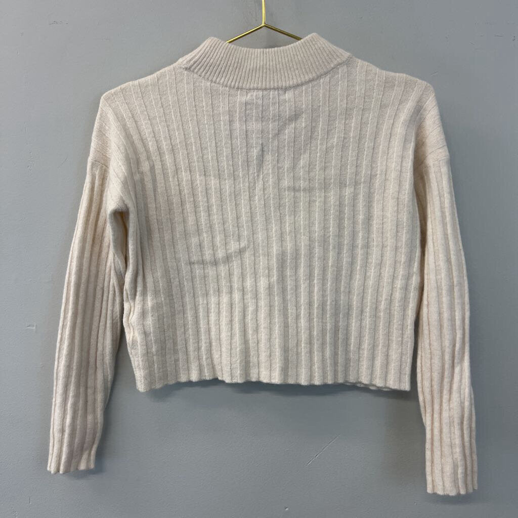 Madewell Cream Ribbed Cropped Long Sleeve Mock Neck Sweater Small