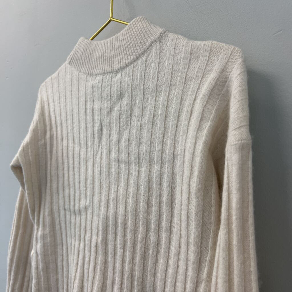 Madewell Cream Ribbed Cropped Long Sleeve Mock Neck Sweater Small