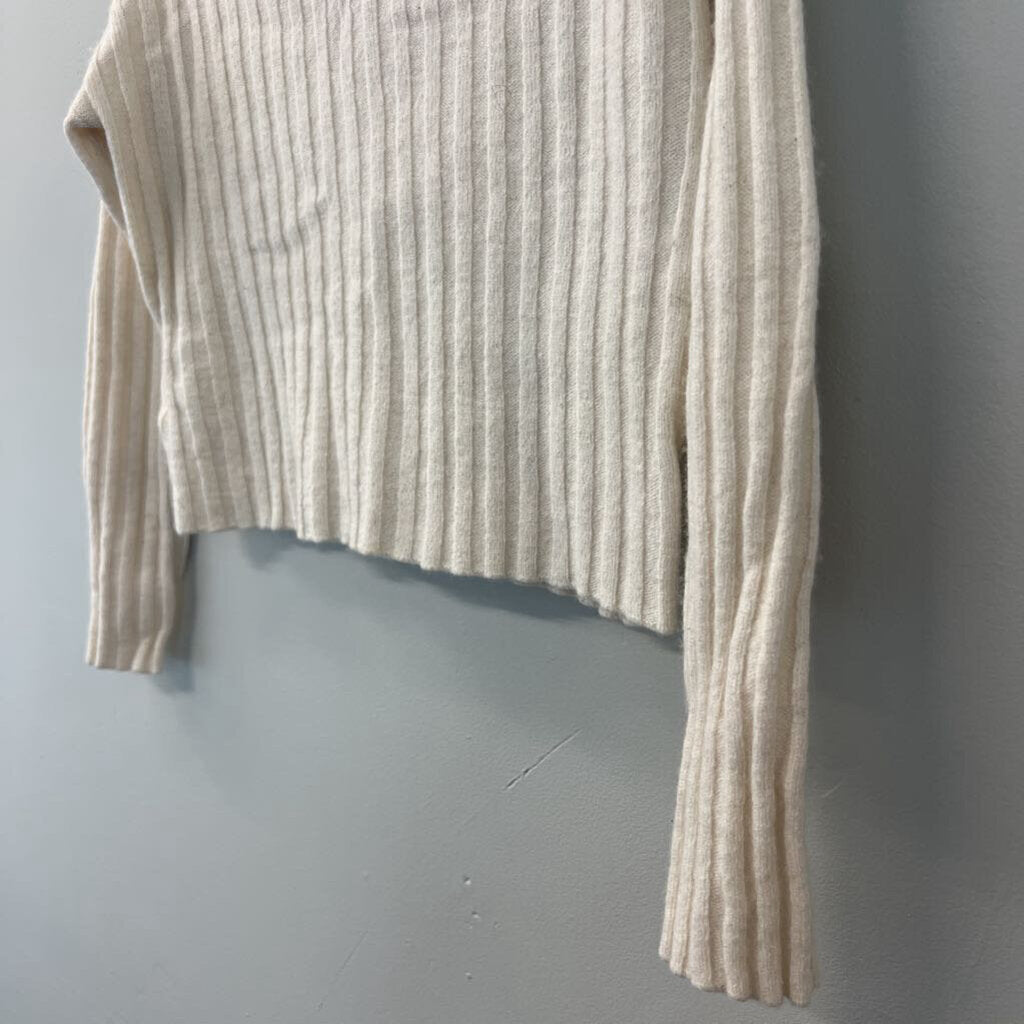 Madewell Cream Ribbed Cropped Long Sleeve Mock Neck Sweater Small