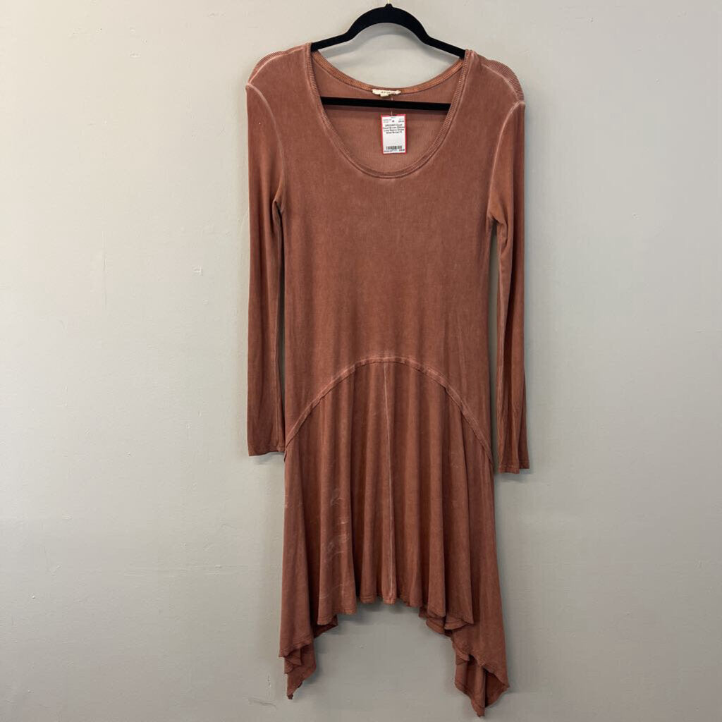 Easel Brown Ribbed Long Sleeve Dress Small