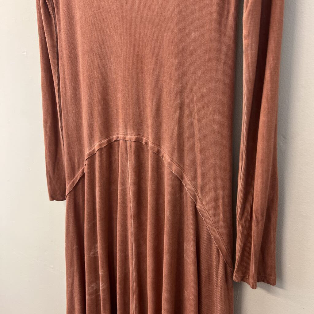 Easel Brown Ribbed Long Sleeve Dress Small