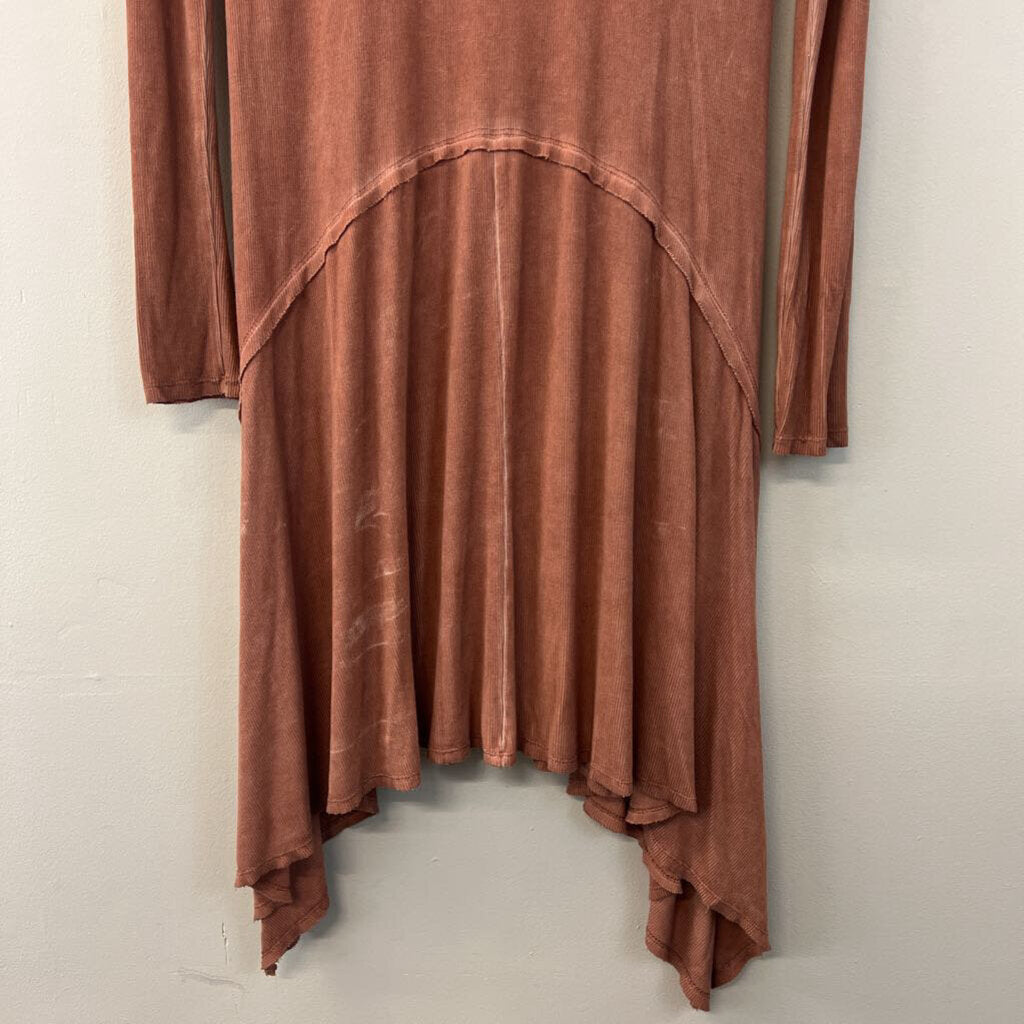 Easel Brown Ribbed Long Sleeve Dress Small