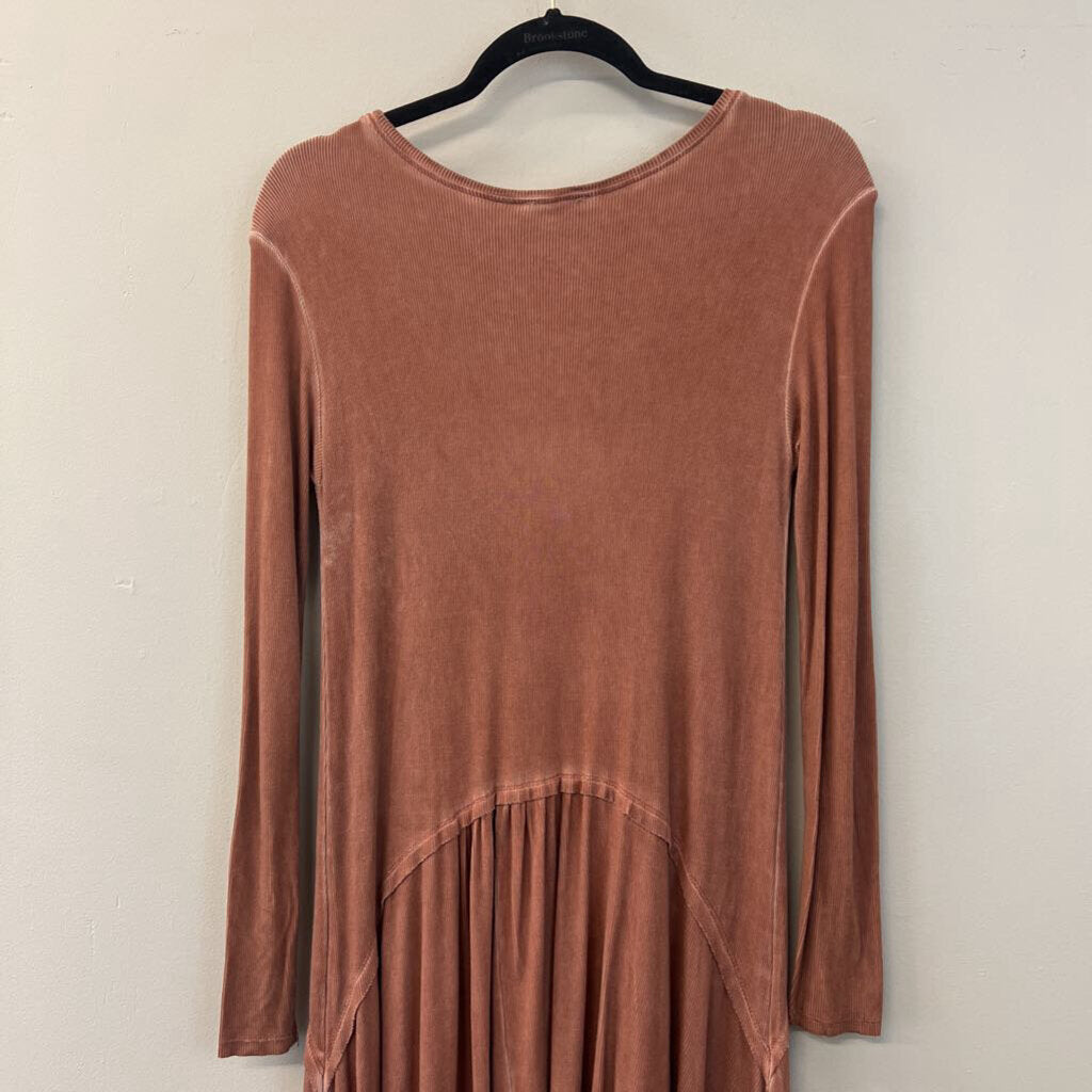 Easel Brown Ribbed Long Sleeve Dress Small