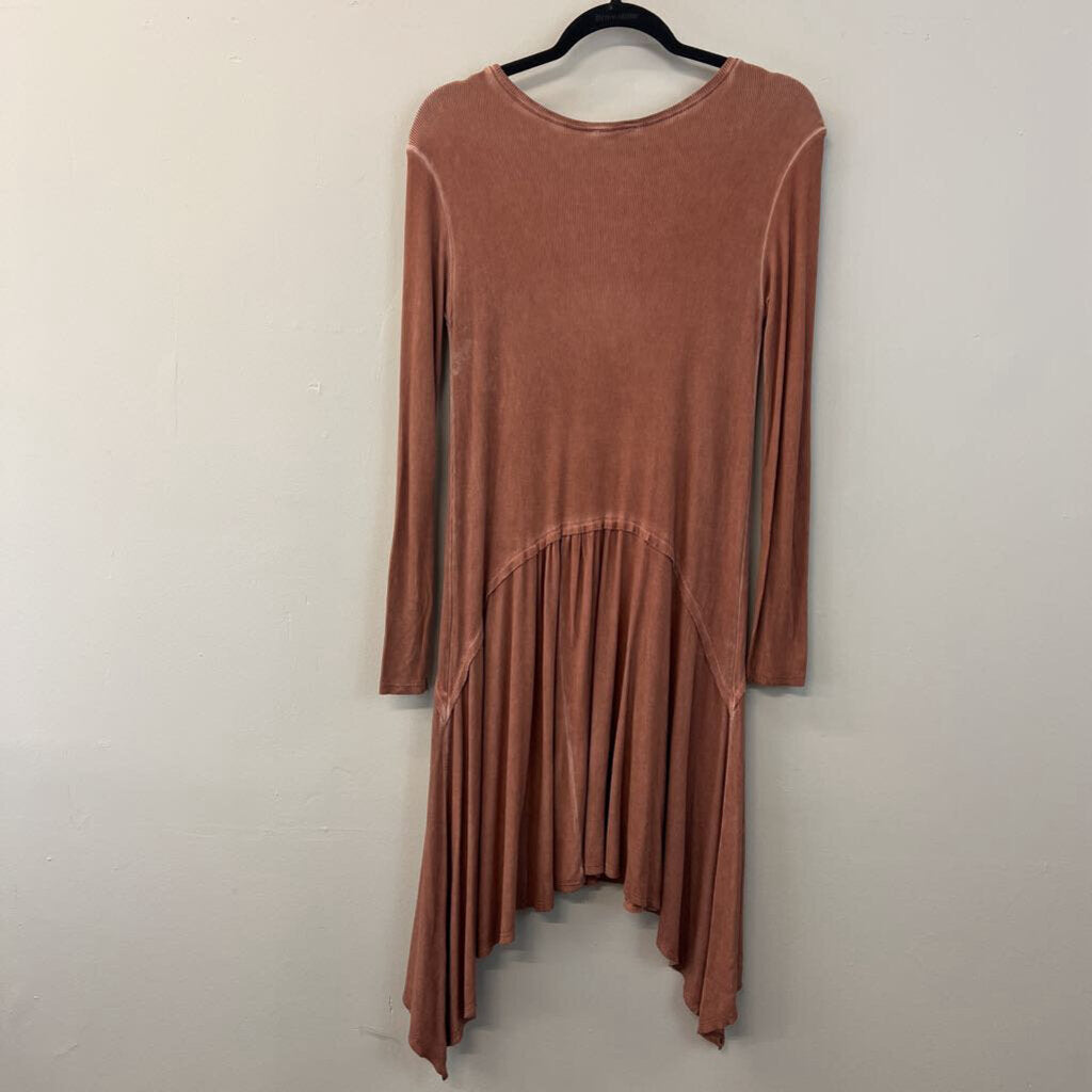 Easel Brown Ribbed Long Sleeve Dress Small