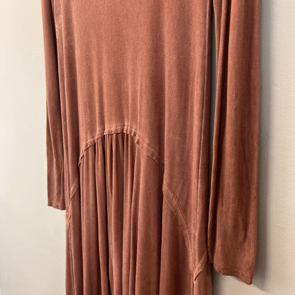 Easel Brown Ribbed Long Sleeve Dress Small