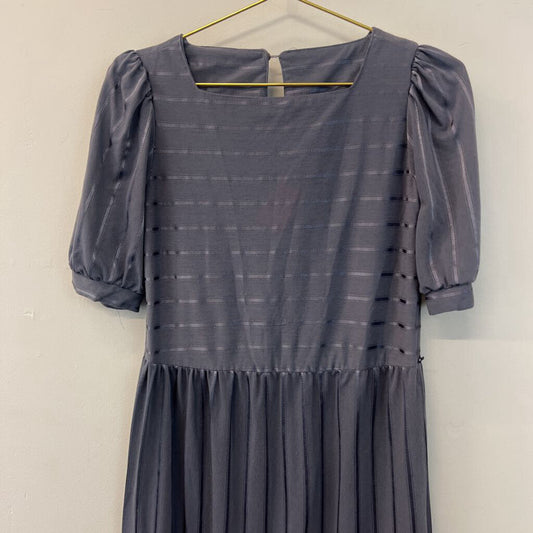 Vintage Grey Stripe Detail Short Sleeve Dress Small