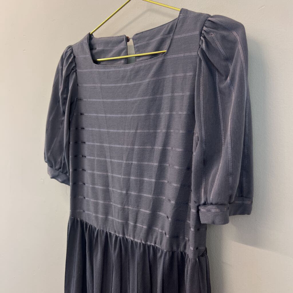 Vintage Grey Stripe Detail Short Sleeve Dress Small