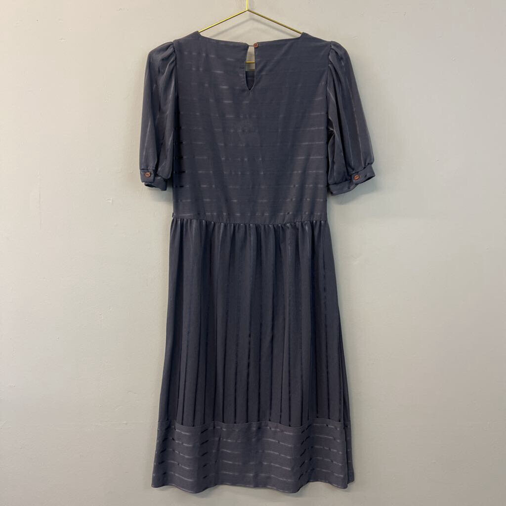 Vintage Grey Stripe Detail Short Sleeve Dress Small