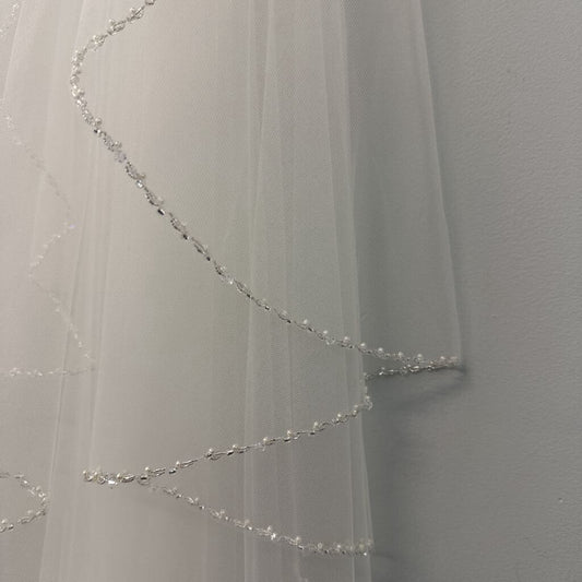 Crystal and Pearl Cascading Edge Veil