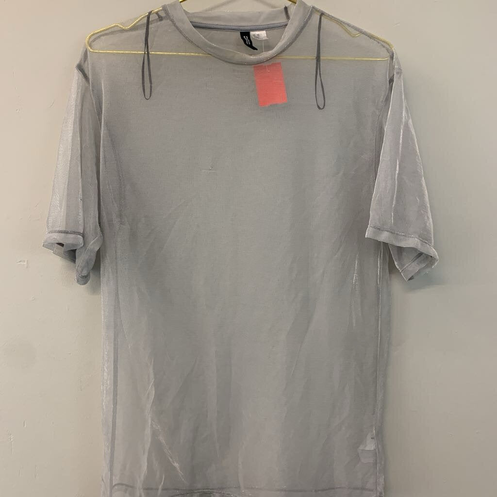 Divided Sheer Grey Short Sleeve Top Extra Small