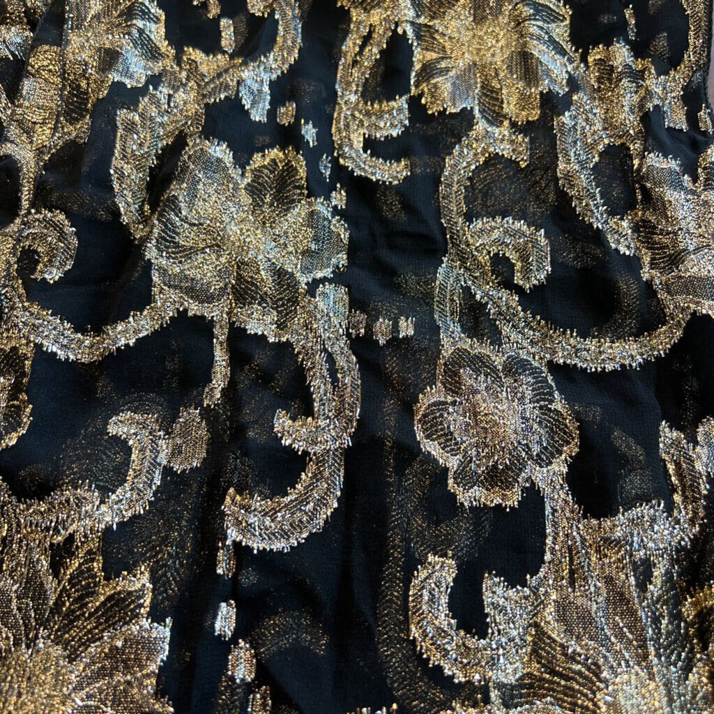 Black/ Gold and Silver Flower Detail Scarf