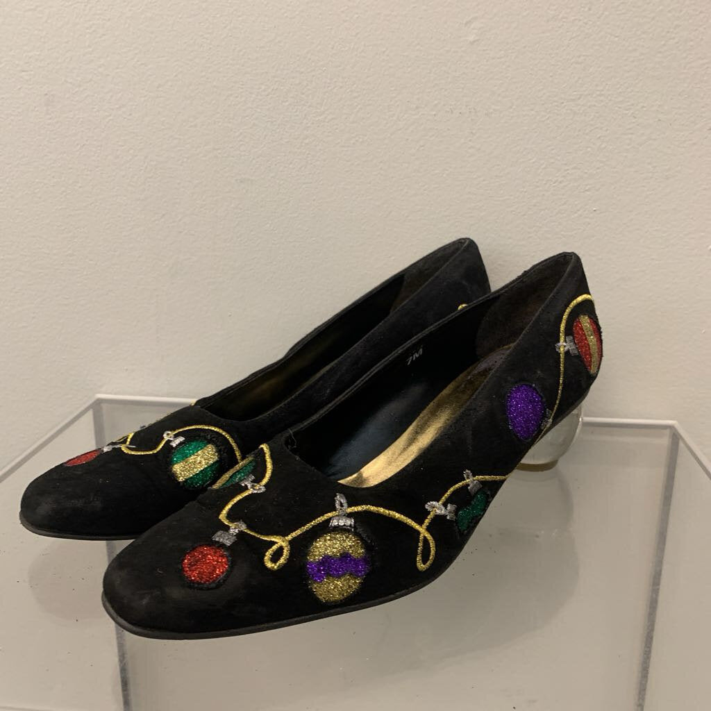 Vintage J Renee Black/ Multi Ornament Detail Heels 7