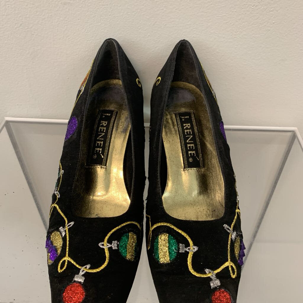 Vintage J Renee Black/ Multi Ornament Detail Heels 7