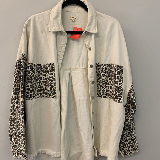 POL Cream/ Leopard Print Frayed Edge Jacket SMall