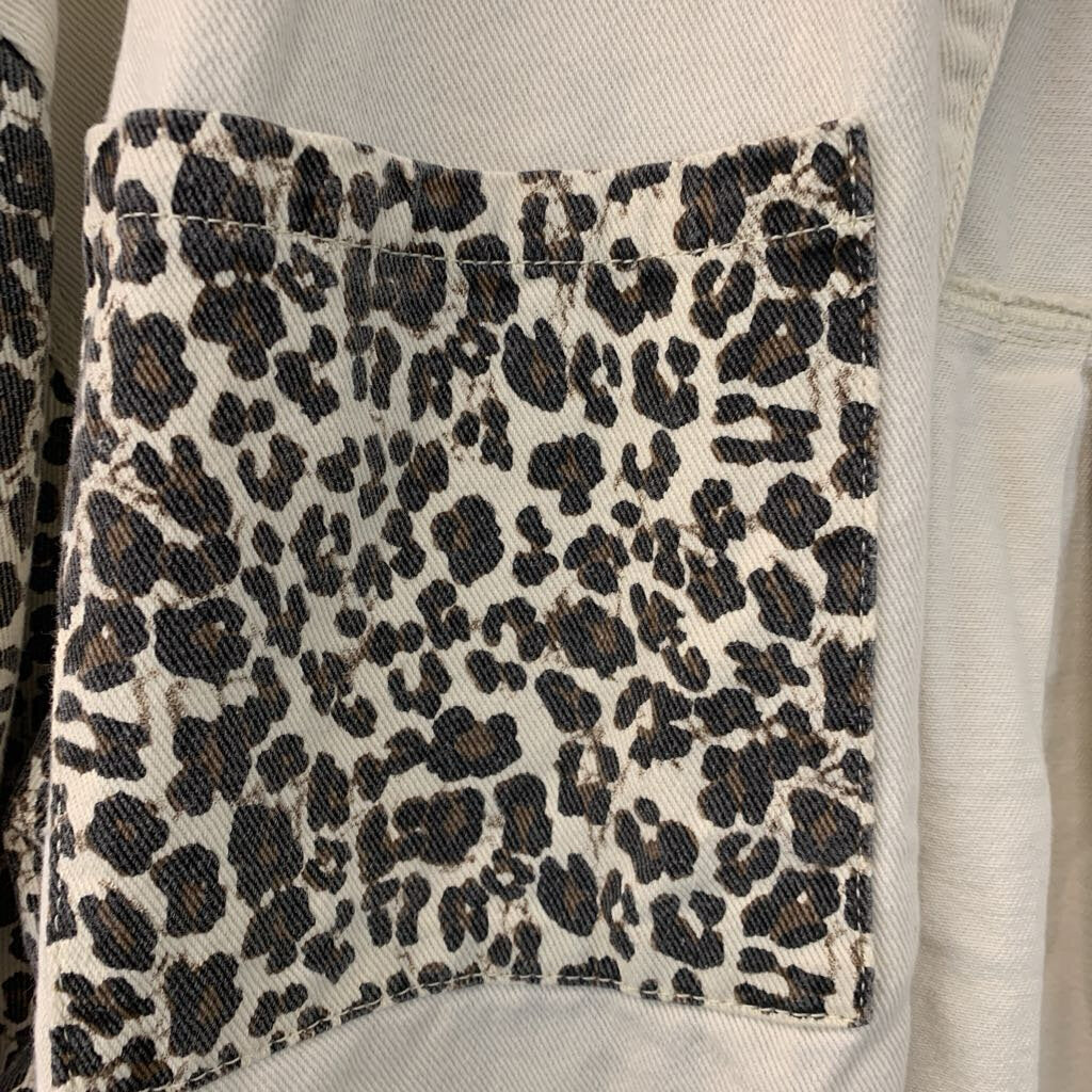 POL Cream/ Leopard Print Frayed Edge Jacket SMall