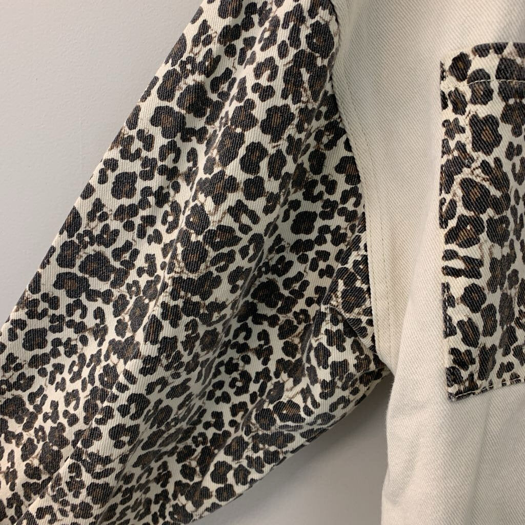 POL Cream/ Leopard Print Frayed Edge Jacket SMall