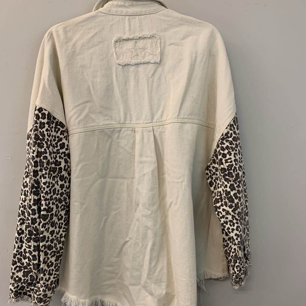 POL Cream/ Leopard Print Frayed Edge Jacket SMall