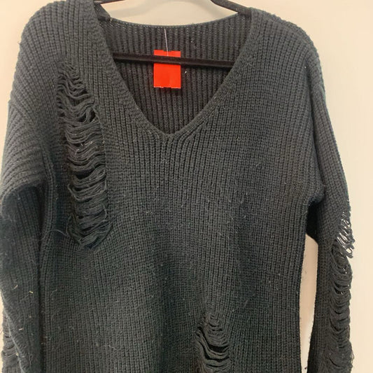 Black Knit Distressed Sweater Small