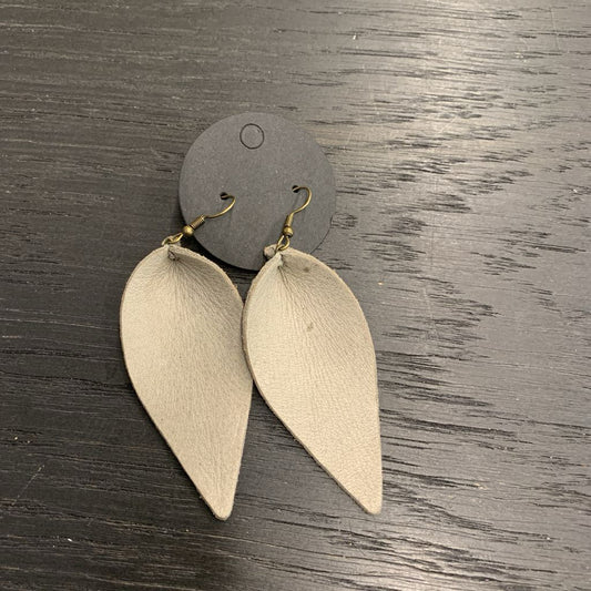 Grey Leather Leaf Earrings