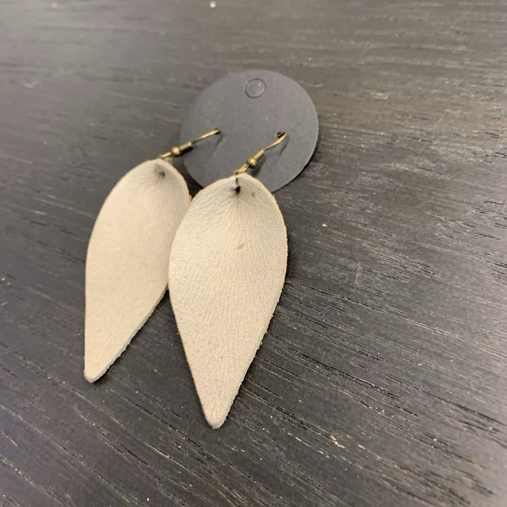 Grey Leather Leaf Earrings