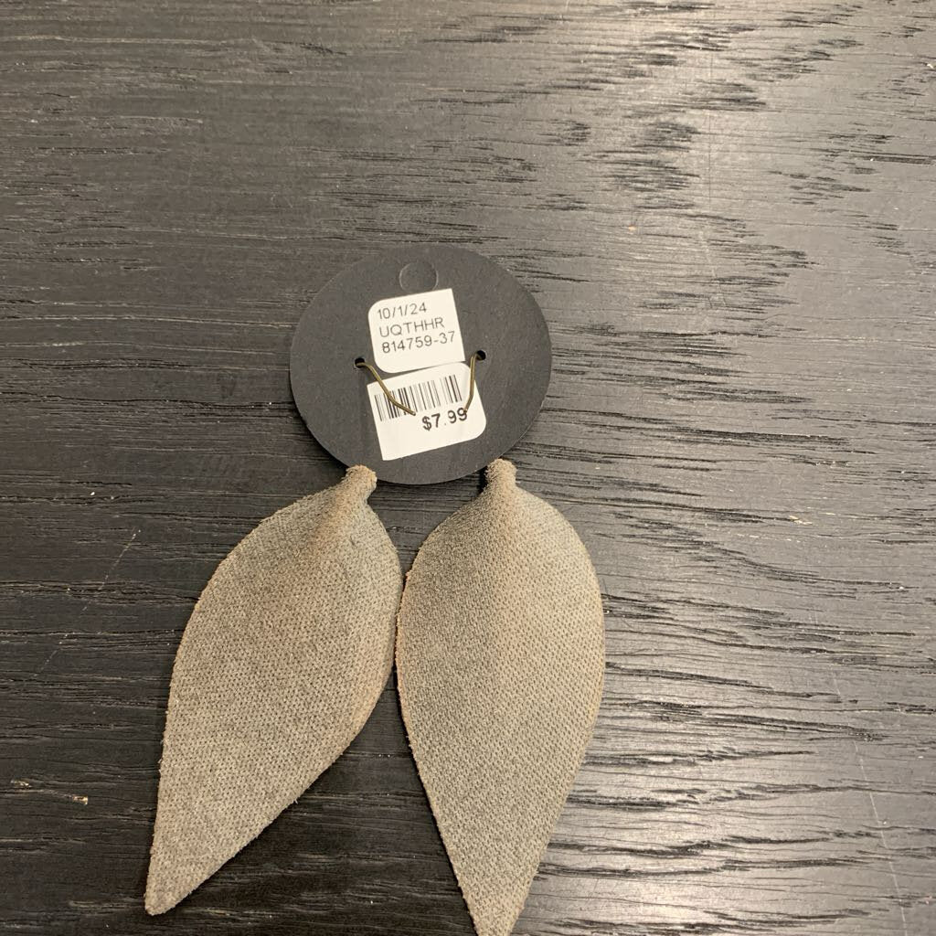 Grey Leather Leaf Earrings