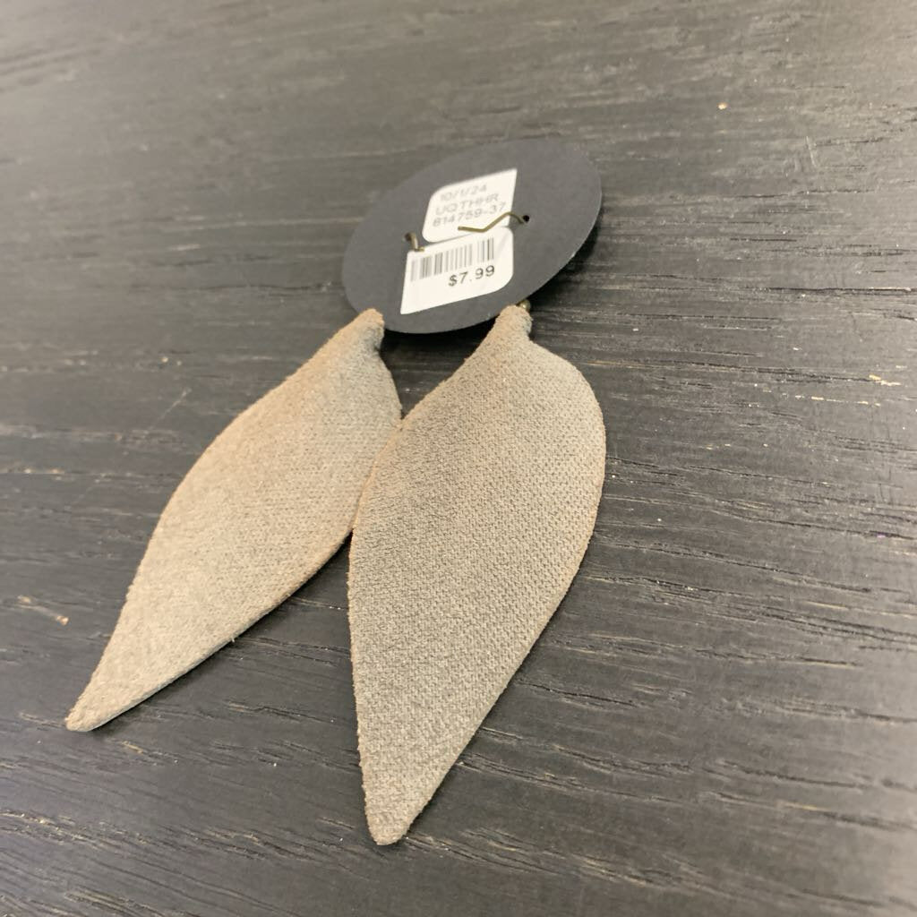 Grey Leather Leaf Earrings