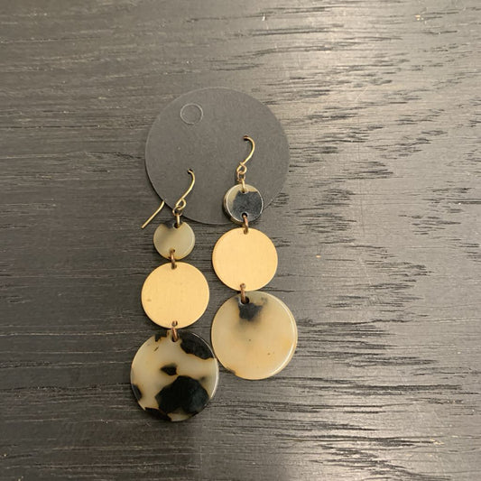 Gold/ Cream/ Brown Three Circle Drop Earrings