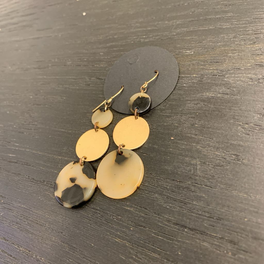 Gold/ Cream/ Brown Three Circle Drop Earrings