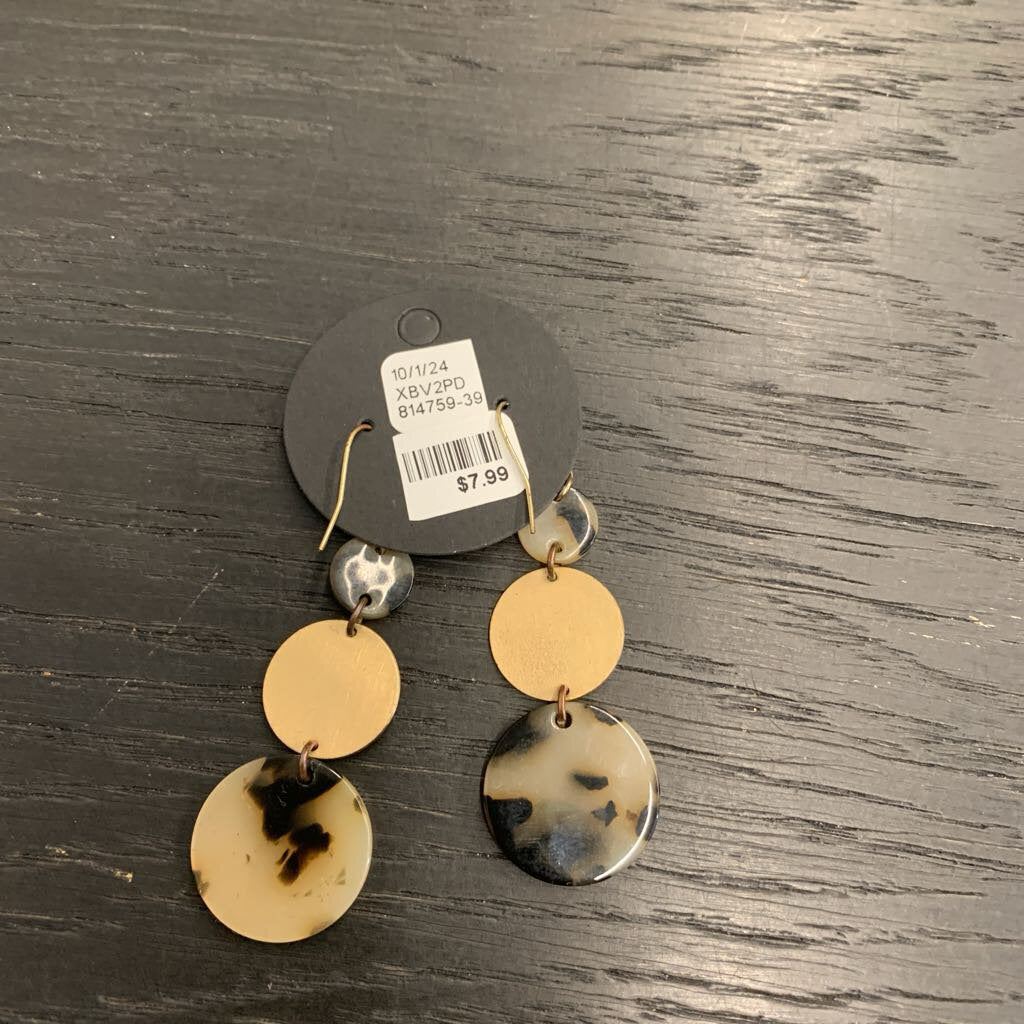 Gold/ Cream/ Brown Three Circle Drop Earrings