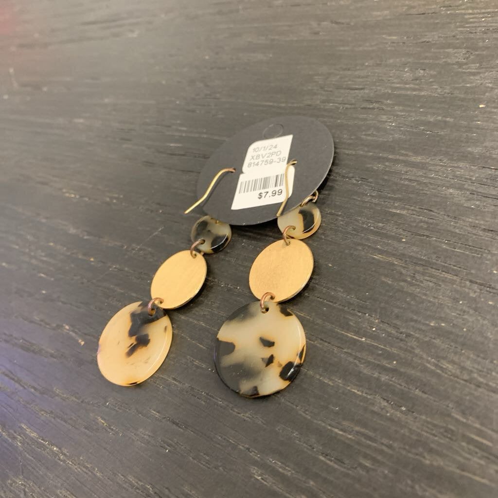 Gold/ Cream/ Brown Three Circle Drop Earrings