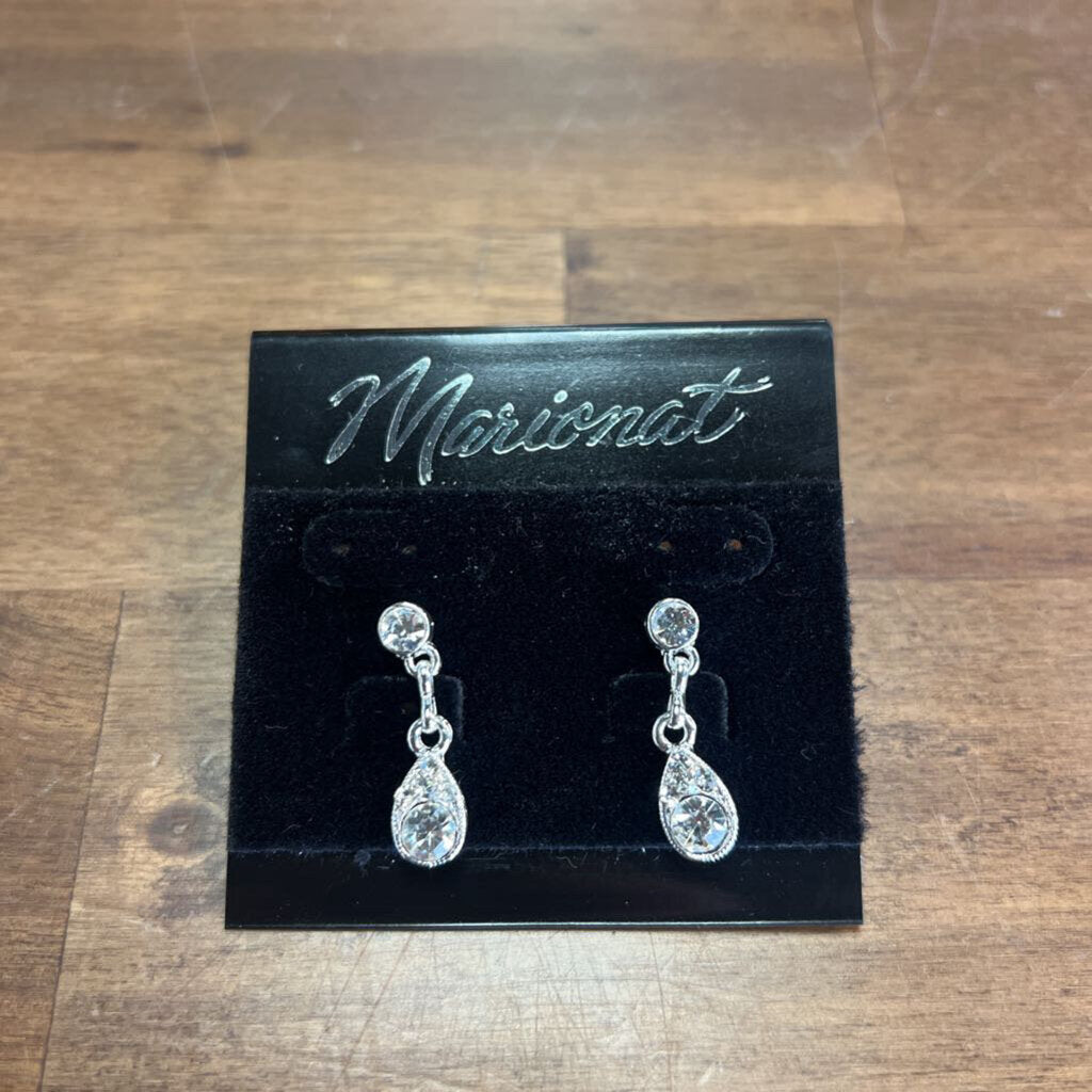 Marionat Silver Rhinestone Drop Earrings