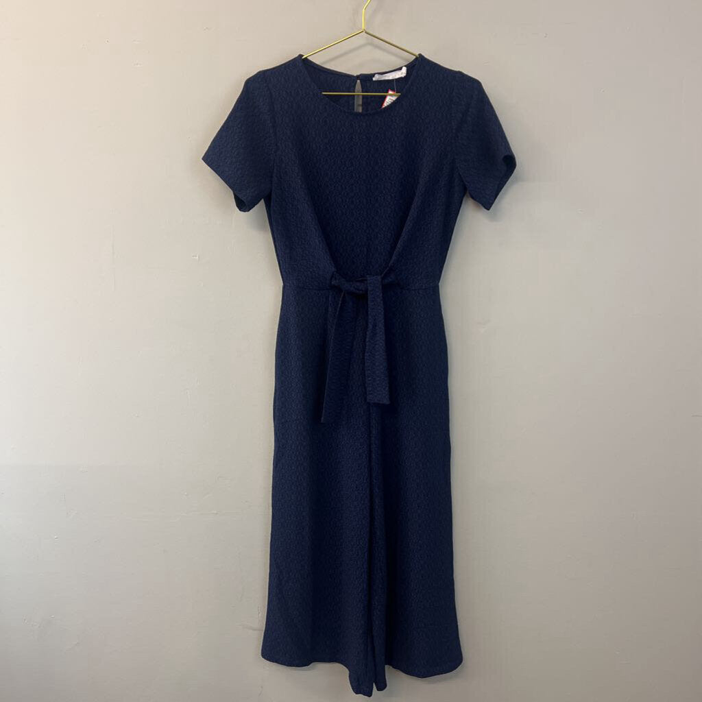 Lulus Lush Navy Short Sleeve Textured Jumpsuit Extra Small