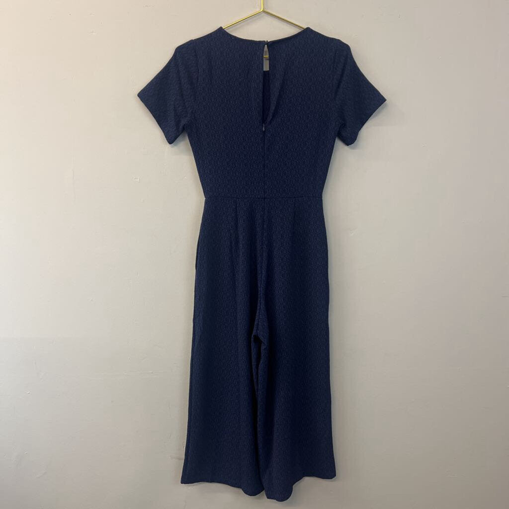 Lulus Lush Navy Short Sleeve Textured Jumpsuit Extra Small