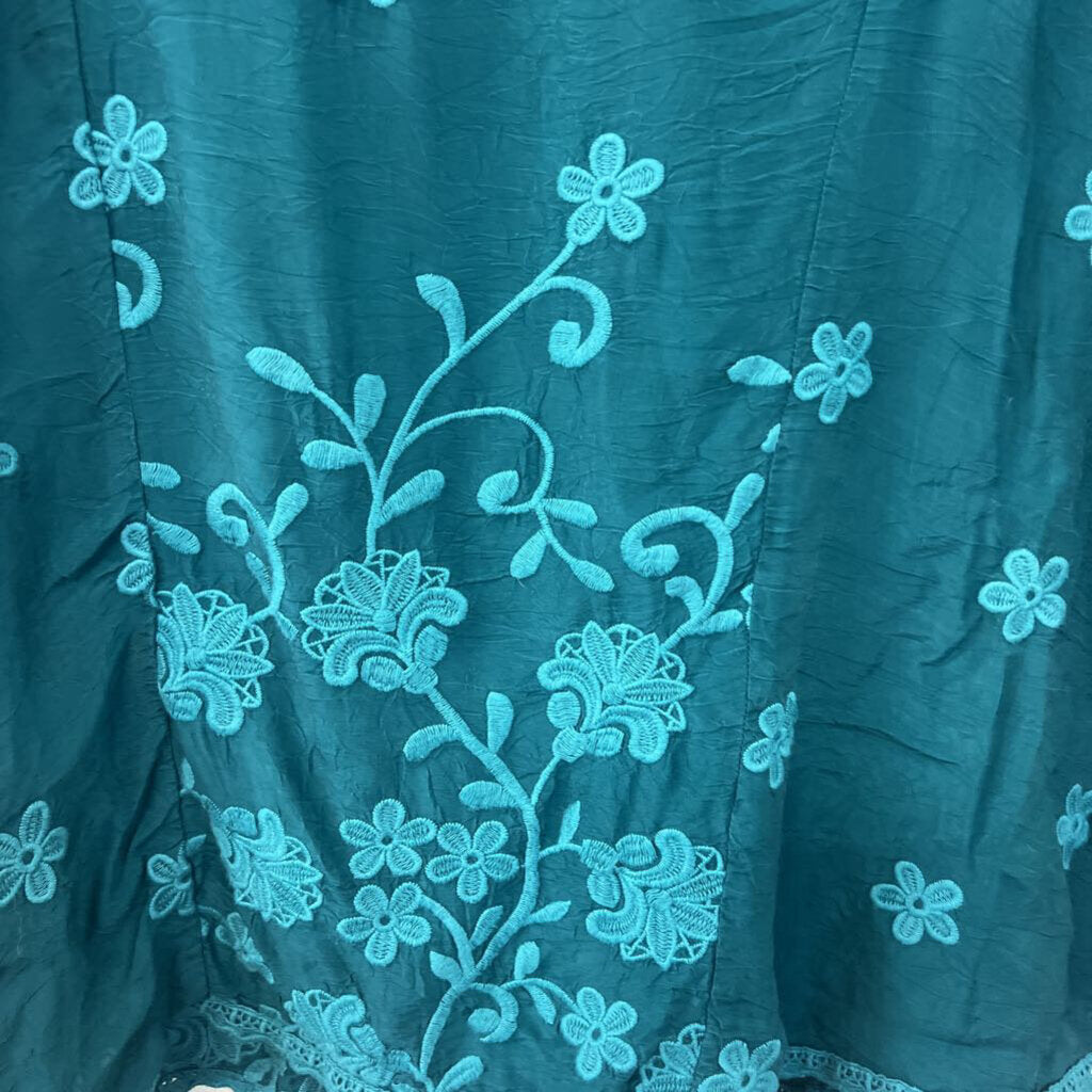 Johnny Was Teal Embroidered Detail Top Extra Small