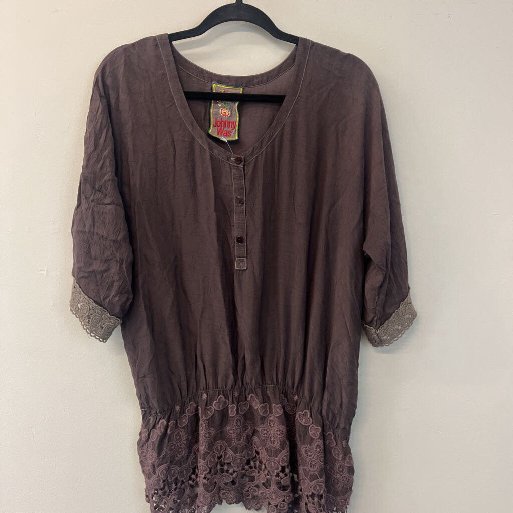 Johnny Was Brown/ Purple Embroidered Top Medium