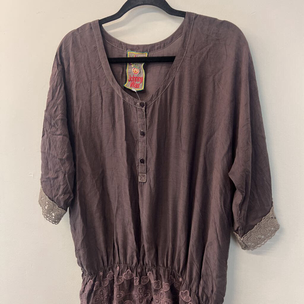 Johnny Was Brown/ Purple Embroidered Top Medium