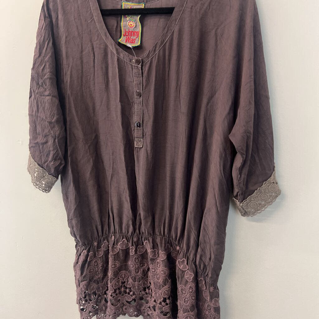 Johnny Was Brown/ Purple Embroidered Top Medium