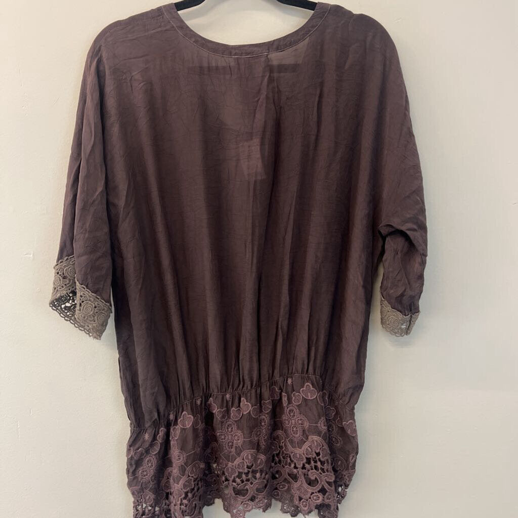 Johnny Was Brown/ Purple Embroidered Top Medium