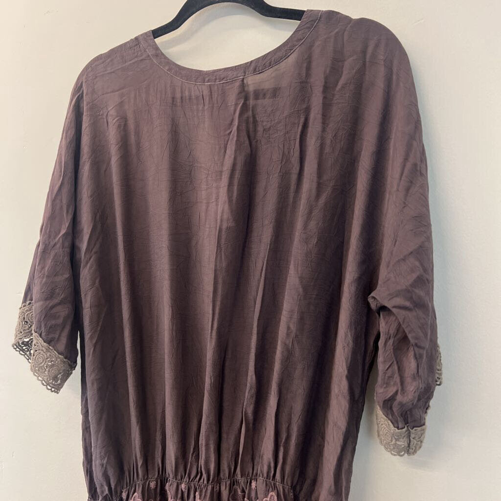 Johnny Was Brown/ Purple Embroidered Top Medium